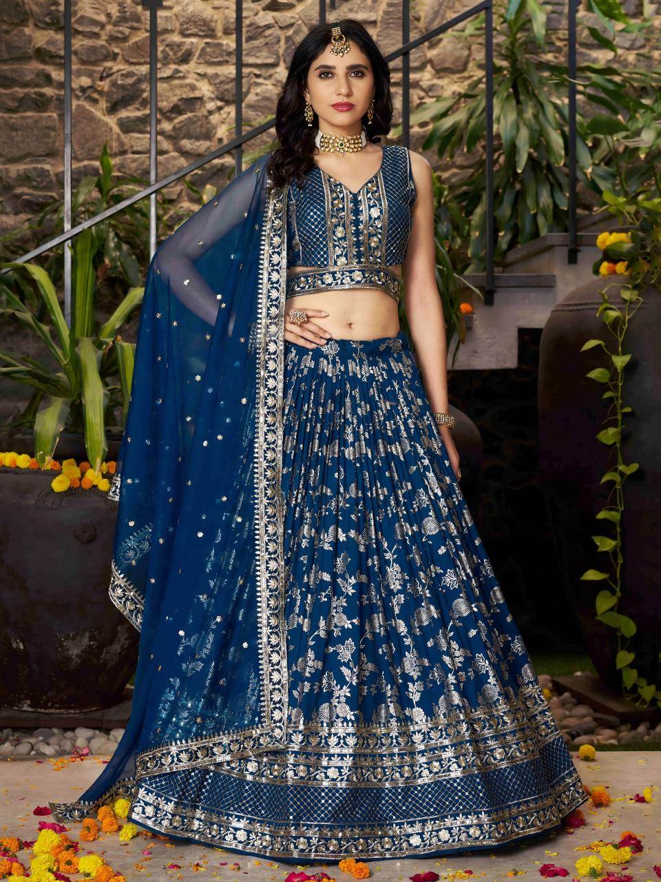 AMRAPALI Jacquard Dove Blue Lehenga choli manufacturer in India